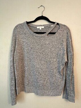 Active USA Womens Small Heather Gray Marled Knit Cutout Neck Sweater Long Sleeve